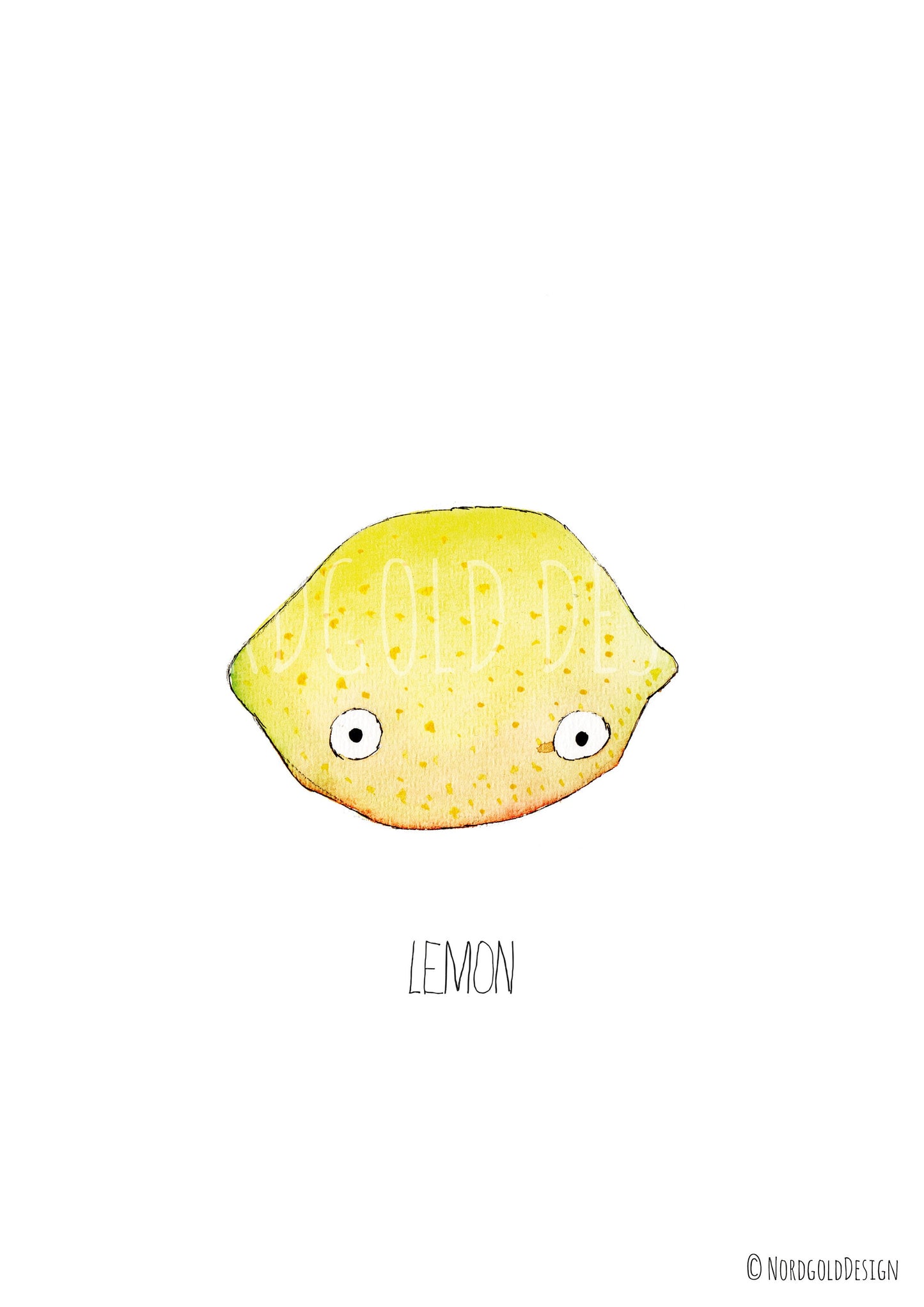 Kinderzimmer Kunstdruck Zitrone mit Augen - Süßes minimalistisches Früchte Bild, Lemon, sofort Download, Illustration Poster, Aquarell Druck
